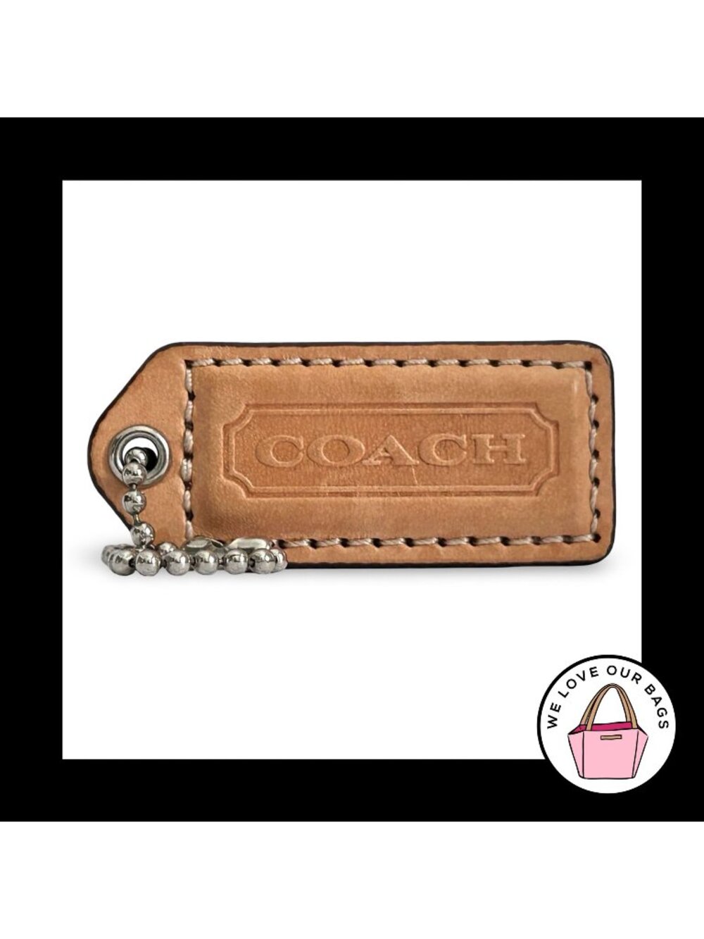 COACH Y2K VINTAGE Hang Tag 2" Vachetta Natural Brown Leather Bag Charm Keychain